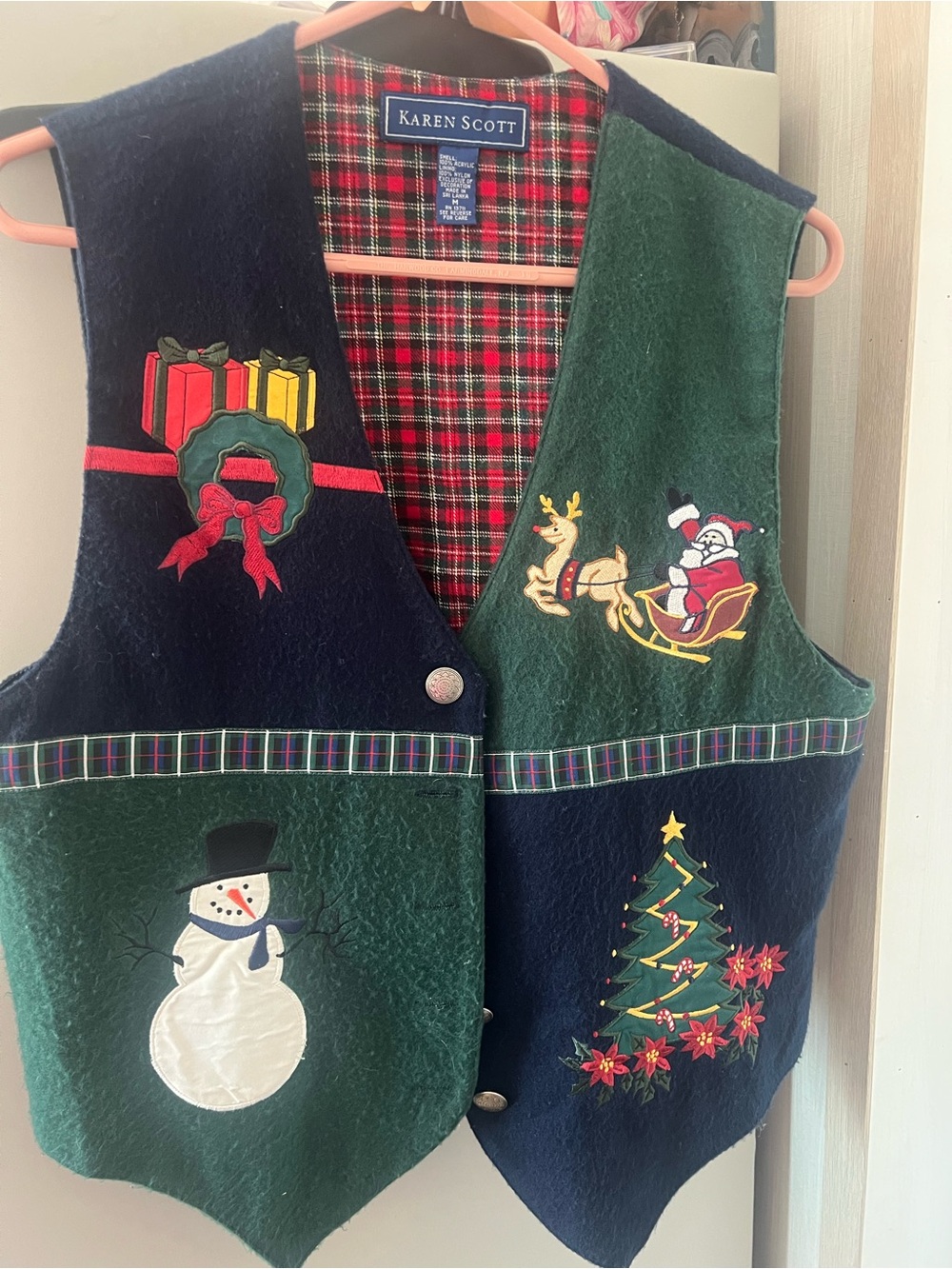Karen Scott Green and Navy Holiday Embroidered Kids Vest